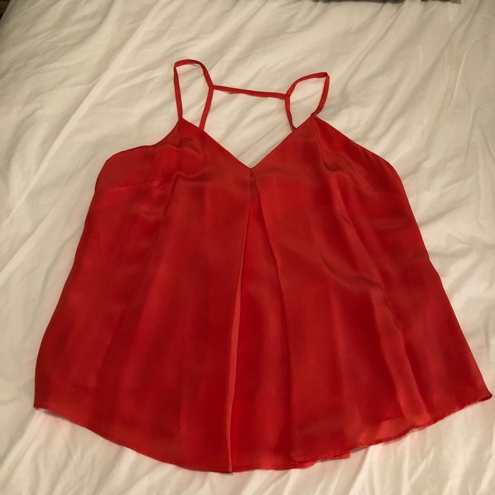 Aryn K coral pleated tank top